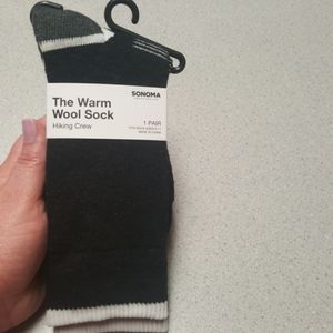1 Pair Black & Gray Wool Blend Crew Socks